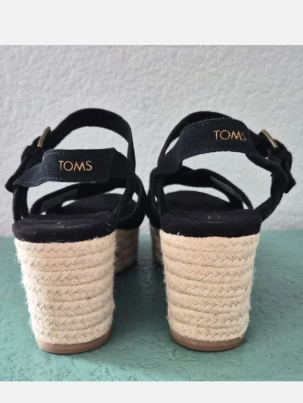 TOMS Black Suede Espadrille Platform Wedge Sandals Women's 8